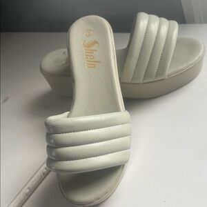 SHEIN White Platform Slide Sandals